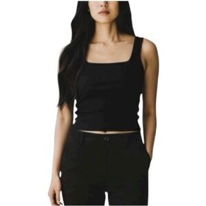 Aerie Black Ribbed Knit Corset Crop Top NWT S